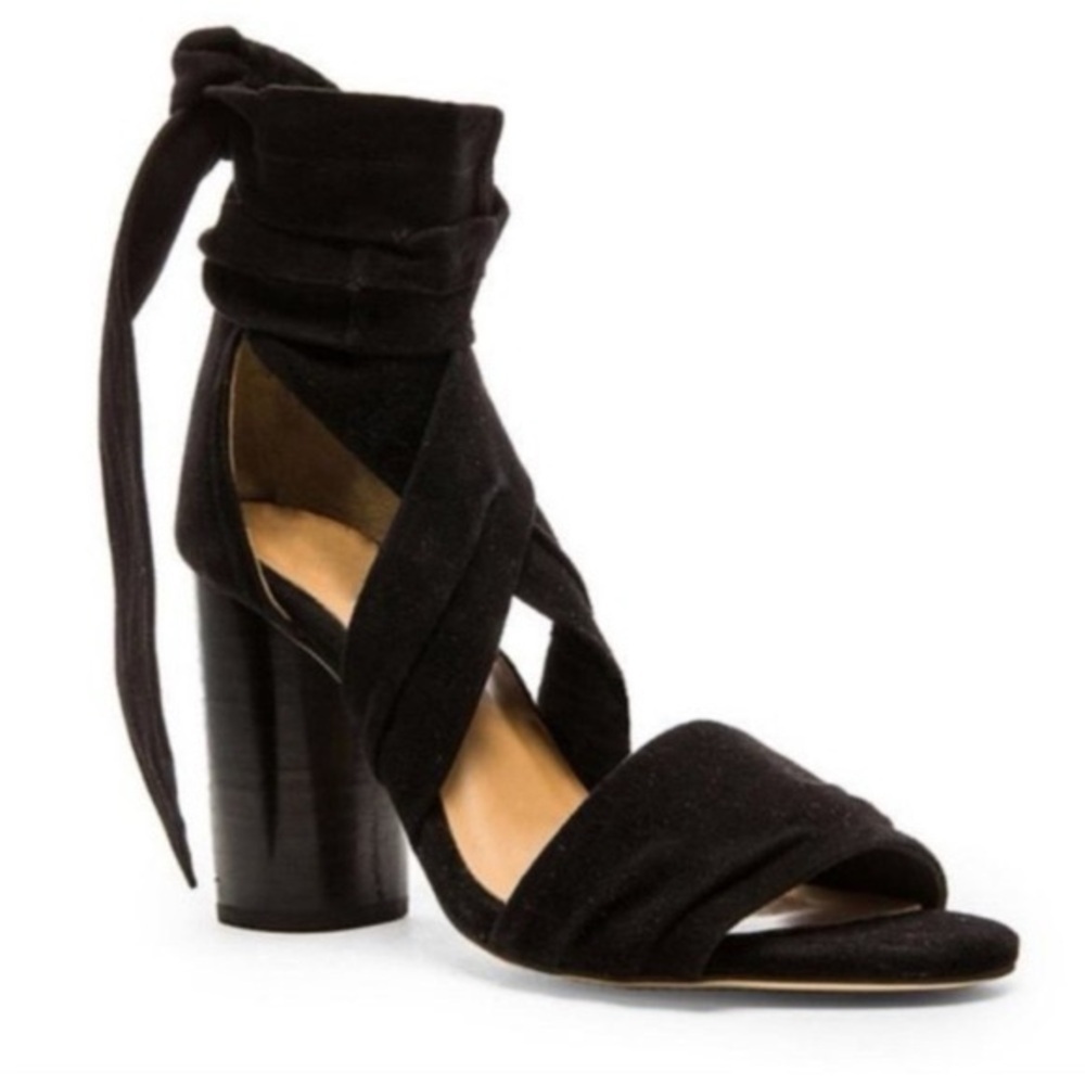 RAYE X Revolve Mia Black Suede Leather Ankle Wrap Heeled Sandals | Size 39.5